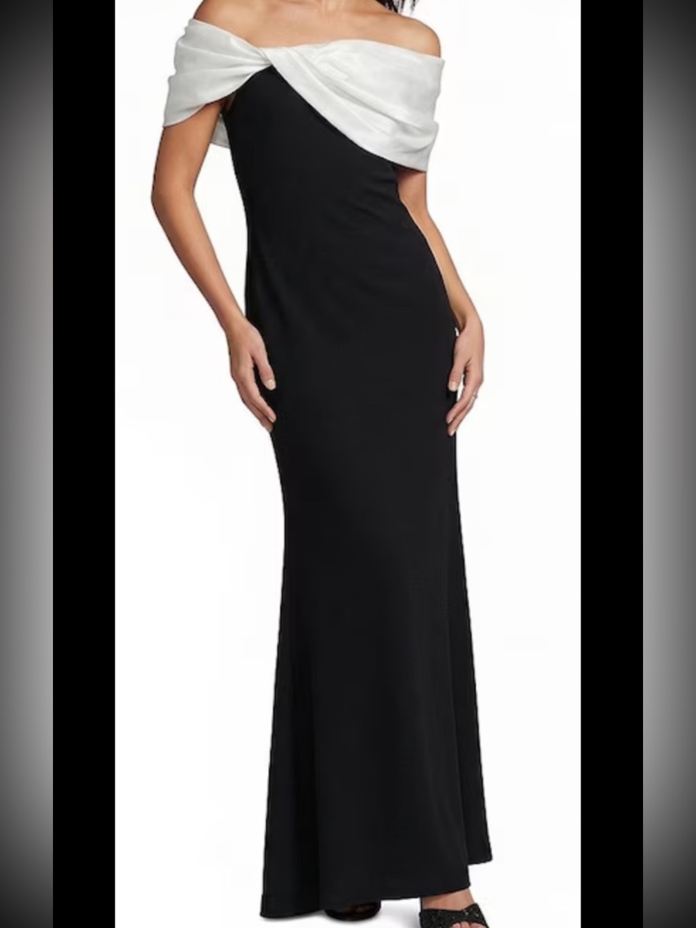 Betsy&Adam  White Taffeta,black jersey, Off The Shoulder Gown , Sz 4, New,$278